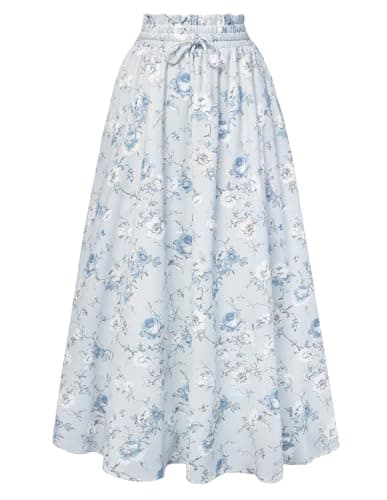 Maxi Skirts for Women Vintage Floral A Line Long Skirt Victorian Flowy High Waist Skirt M Soft Blue - Image 1