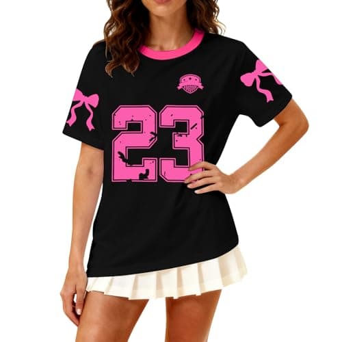Jersey Shirts for Women Y2K Number Bow Graphic Shirt Athletic Sports Tee Streetwear Top Black - Image 1