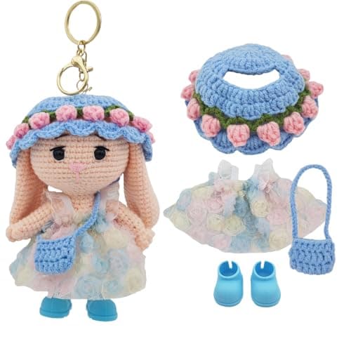 POPNANA Handmade Crochet 15cm-17cm(5.91-6.7inch) Doll Clothes Accessories with Shoes Set Outfits Compatible Cute Dress up Dolls for Women Kid Boys Girls (No Doll Included)(Blue) - Image 1