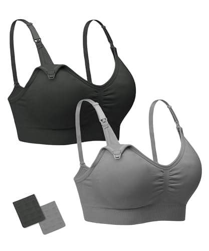 Stelle Nursing Bras Maternity Bra for Breastfeeding Pregnancy Wireless Bralette with Pads, Extenders (Black+Gray,XL) - Image 1