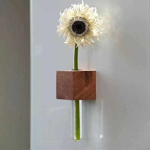 Mini Vase Magnets for Fridge,1PCS 3D Magnetic Wooden Wall Vase Holders with Test Tube, for Kitchen, Refrigerator, Bedroom, Storage, Office Decorations-Y - Image 1