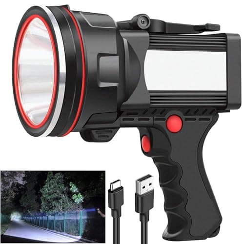 anlook Rechargeable Spotlight Flashlight, Super Bright Handheld Spot Light with COB Light & Foldable Stand, Waterproof Long Lasting Hand Held Searchlight Spotlight for Boating Camping Hunting Fishing - Image 1