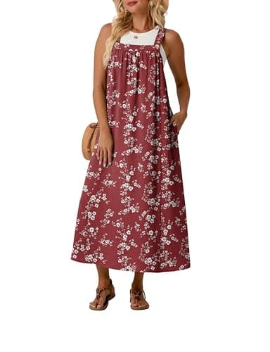 Lepunuo Plus Size Dresses for Women Summer Overall Dress Adjustable Casual Cover up with Pockets - Image 1
