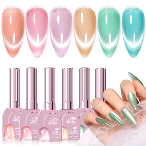 GELLAKTIK Cat Eye Gel Nail Polish Set, 6 Colors 12ML Glass Nail Polish Gel with Magnet, Soak Off UV LED for Home Salon Manicure Gift for Women - Image 1
