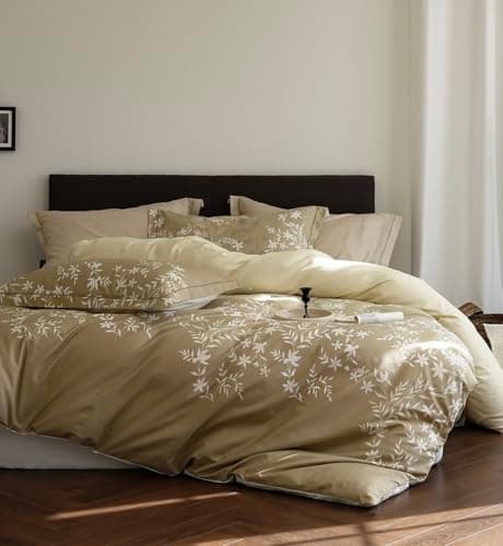 Solycoil Comforter Queen Size - 100% Cotton Gradient Mustard Yellow Floral Reversible Comforter Set, Luxury and Breathable Bedding Set for All Season, 3 Pieces, 90"x90" - Image 1