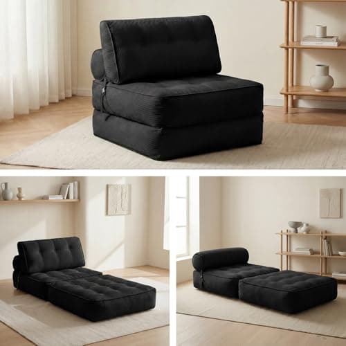 3 in 1 Foldable Compact Sofa Bed, Modular Floor Sofa with Headrest and Lumbar Cushion, Convertible Lounger Chair to Guest Bed for Living Room Dorms Bedroom, No Assembly Required,800 lbs Capacity - Image 1