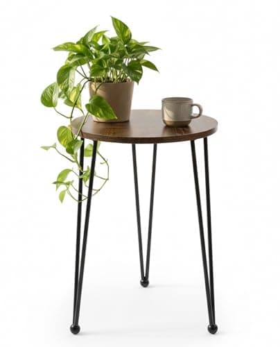 iLTreFlo 17 Inch Tall Metal Plant Stand Indoor,Heavy Duty Flower Pot Holder with 11.5 Inch Modern Round Board Table,Sturdy Metal Tripod Design Side Table,Matte Black - Image 1