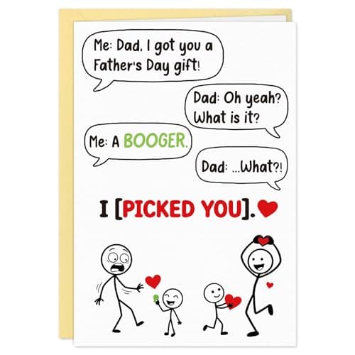 FLYAB Funny Fathers Day Card for Dad - I Picked You Booger Happy Fathers Day Card from Daughter Son Kids Humorous Gift with Gold Envelope & Sticker, 5.5"x 8"