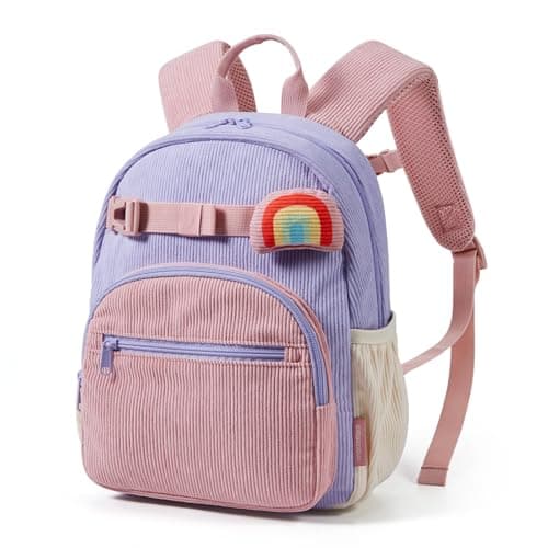 mommore Toddler Backpack for Girls 2-4, Corduroy Kids Backpack for School, 13" H Small Cute Preschool Kindergarten Bookbag Travel Daypack - Pink&Purple - Image 1