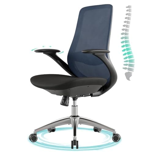 BERYTH Ergonomic Office Chair, High Back Mesh Desk Chair with Lumbar Support, 360° Swivel & Slide-Adjustable Arms, Tilt Lock and Recline, Breathable Task Chair for Home Office & Gaming (Blue)
