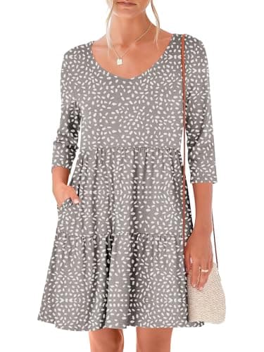 ANRABESS Women's 3/4 Sleeve Mini Dresses Summer Casual V Neck Flowy Tiered Floral Boho A-line 2026 Beach Vacation Short Dress Polka Dot - Image 1