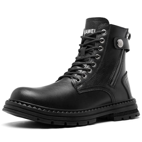 AMAWEI Steel Toe Boots for Men, Water Resistant Anti Slip Safety Work Boots, ASTM F2413 Industrial Construction Shoes, Lightweight Kevlar Midsole, Side Zip Up Black 12 - Image 1