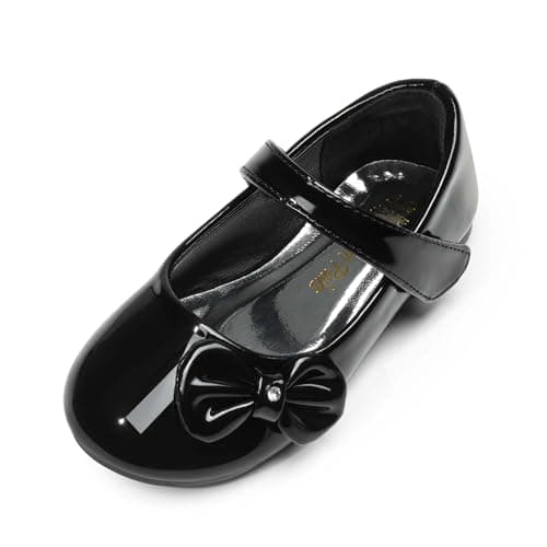 DREAM PAIRS Toddler Girls Dress Shoes Mary Jane Flats, Girls School Uniform Flats Bow Ballerina Shoes,Size 13 Little Kid,Black/Pat,Angel-5 - Image 1