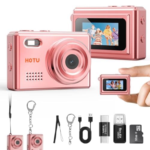 HOTU Mini Keychain Digital Camera, Y2K Pocket-Size Mini Camera, 2MP 1080P Small Camera with 32GB Card, Video Recorder with Long Battery Life for Travel, Party and Vlog (Rose Gold) - Image 1