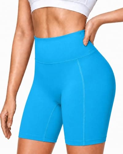 Roadbox 8" High Waisted Women's Biker Shorts, Tummy Control Compression Booty Spandex Shorts for Volleyball Workout Gym Yoga Running(S) Blue