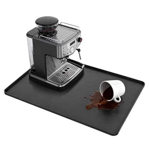 WZGUSXN 24-inch Coffee Mat - Heat Resistant Silicone for Coffee Bar & Kitchen Counter - Bar Mat for Countertops - Decor Under Espresso Machine & Makers (Black) - Image 1