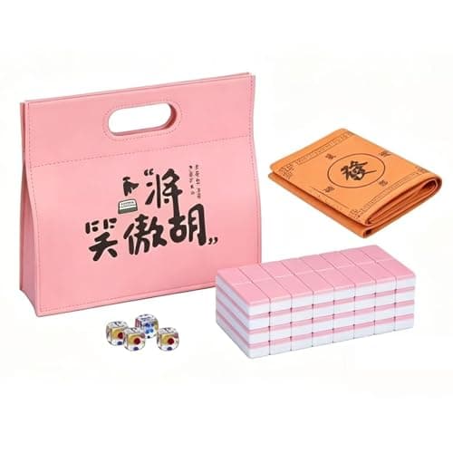 SEAMEW Professional Traditional Chinese Mahjong Set 中式麻將 - 30mm 146 Tiles Green & White Melamine with Dice Storage Case Pink