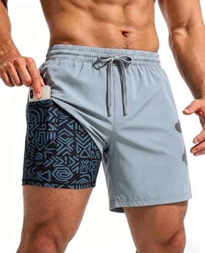 CoozySphere Men's Running Shorts with Zipper Pockets Quick Dry Gym Athletic Workout 5" Shorts for Men L Light Blue - Image 1