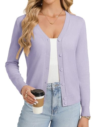 GRACE KARIN Purple Cardigan Sweaters for Women Lightweight Button Up Spring Cardigans Trendy Summer Clothes Knit Shrug M - Image 1