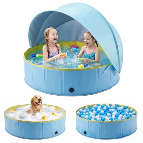 Kiddie Pool with Canopy, Foldable Kids Pools for 3 4 5 6 7 8 Year Old Kids Pools Ages 4 5 6 7 8 Pool with Shade Beach Essentials Tent Swimming Wading Pools Outdoor Backyard Beach - 48” - Image 1