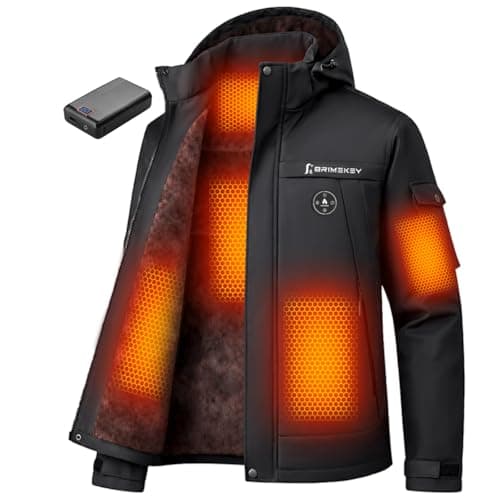 Brimekey Graphene Heated Jacket for Men, Fast Charge 20000mAh Large Capacity, Men's Heated Jacket with Fleece Lining, 6 Heating Zones Windproof Waterproof Soft Shell Hoodie Jackets Skiing Hunting - Image 1