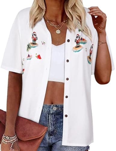 LILYCHIC Womens Christmas Hawaiian Shirts Casual Button Down Floral Tropical Summer Beach Hawaiian Outfits - Image 1