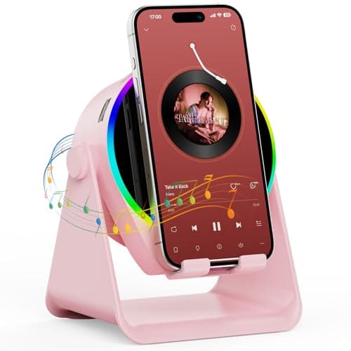 TARKARI Wireless Induction Speaker, 5 in 1 Bluetooth Speaker, 360 Rotation Cell Phone Stand and Colorful Ambient Light, Compatible with iPhone iPad Android Tablet, Gifts for Women - Image 1