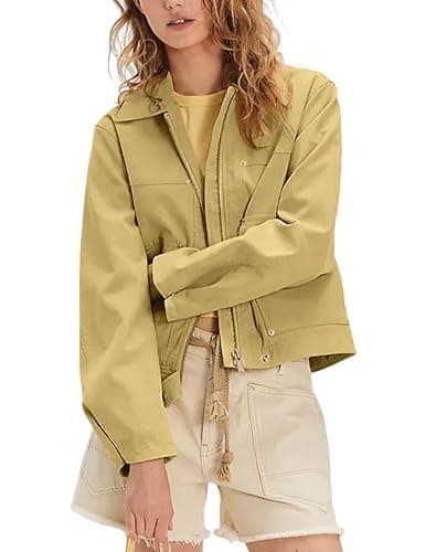 Yeokou Women Faux Leather Jacket Loose Lapel Long Sleeve Zip Up Coat Casual Fall Outwear with Pockets(Yellow-L) - Image 1