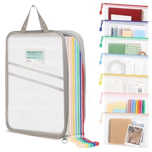 ROYPACK 7 Pack PVC Mesh Zipper Pouch Set with 1 Organizer Bag A4/Letter Size Translucent File Bags Water-Resistant Plastic Document Pouches for Office College School & Travel Supplies (8pcs)