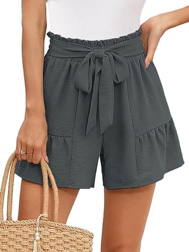 Heymoments Women's Wide Leg Shorts Lightweight Grey Small High Waisted Flowy Adjustable Tie Knot Loose Fit Summer Cute Trousers - Image 1