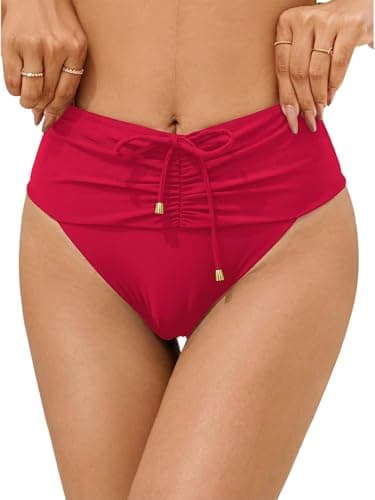 WODECASA Women High Waisted Bikini Bottom Ruched Swim Bottom Decorative Tie Front Bathing Suit Bottom Moderate Coverage - Image 1