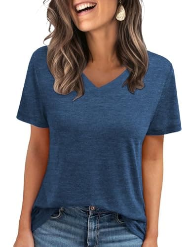 C.O.Z.Y Short Sleeve T-Shirts V Neck T Shirts for Women Light Weight Casual Summer Top Outfit Clothes 2025 Royal Blue S - Image 1