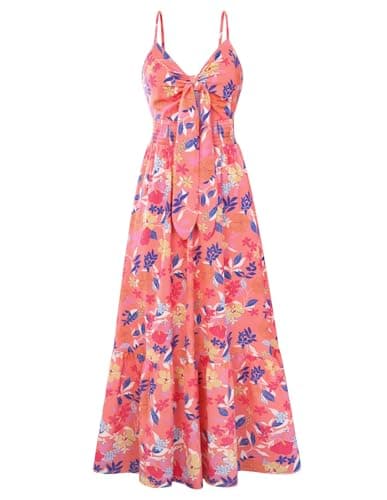 GRACE KARIN Womens Summer Floral Maxi Dresses 2026 Long Flowy Boho Dress Beach Vacation Sundresses Casual Clothes with Pocket Pink Yellow Flower 2XL - Image 1