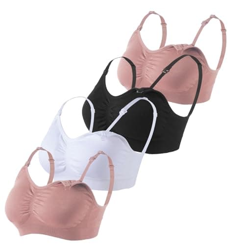 Under Control Nursing Bra 4-Pack - Day & Night Maternity & Sleep Bra - 2 Black/Coco & 2 White/Coco - Seamless Wireless Breastfeeding Bra (S-2XL) S Size - Image 1