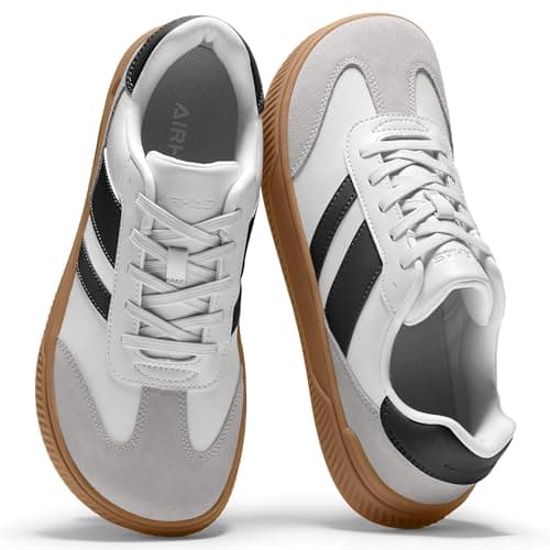 AIRHAS Womens Wide Toe Box Barefoot Shoes Fashion Zero Drop Sneakers for Women Walking Vegan Leather Minimalist Shoes(White/Black,6.5) - Image 1