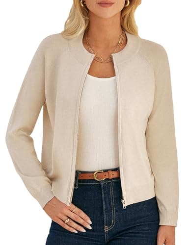 GRACE KARIN Beige Zip Up Cardgan Sweaters for Women Trendy Lightweight Cardigans Spring Light Jackets Fashion Clothing XXL - Image 1