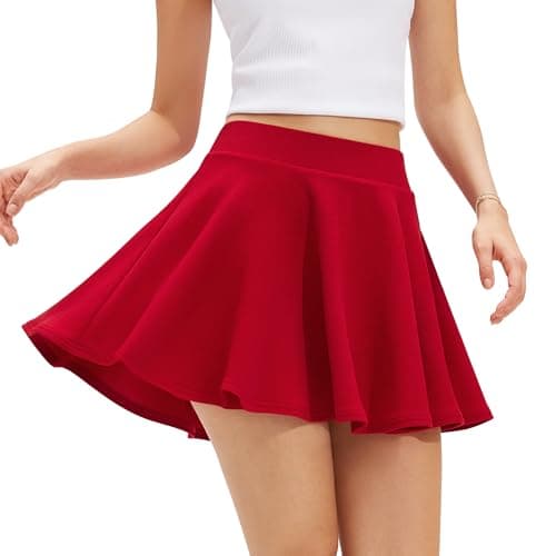 Stelle Women Casual SkateSkirts with Shorts Underneath Basic Versatile Flared Mini Skorts(Red,M) - Image 1