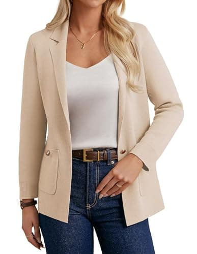 GRACE KARIN Women Sweater Blazer Business Casual Long Sleeve Work Cardigan Dressy Fall Stretch Open Front Suit Jacket Khaki - Image 1
