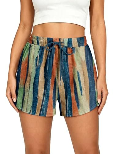 KISSMODA Women's Drawstring Sweat Shorts High Waisted Summer Workout Lounge Shorts with Pockets Colorblock M - Image 1