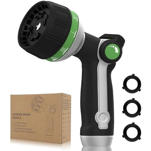 Garden Hose Nozzle Heavy Duty,Metal Water Hose Nozzle with 10 Adjustable Spray Patterns, High Pressure Hose Sprayer Nozzle Thumb Control On Off Valve for Lawn & Plant Watering, Car & Pet Washing - Image 1