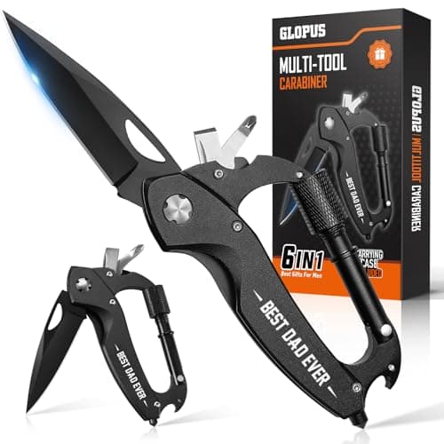 Fathers Day Dad Gifts from Daughter Son, Multitool Carabiner With "Best Dad Ever", Birthday Gifts for Men Dad Him Husband, Cool Gadgets for Men, Tactical Survival Gear for Camping And Hiking - Image 1