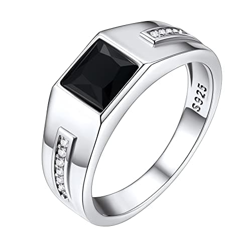Sparkling Men Cubic Zirconia Rings CZ Black Onyx Rings for Wedding/Engagement/Promise, 6mm Wide Silver Band Rings for Men Women, Casual Ring Every Day Wear Jewelry Size 9 - Image 1