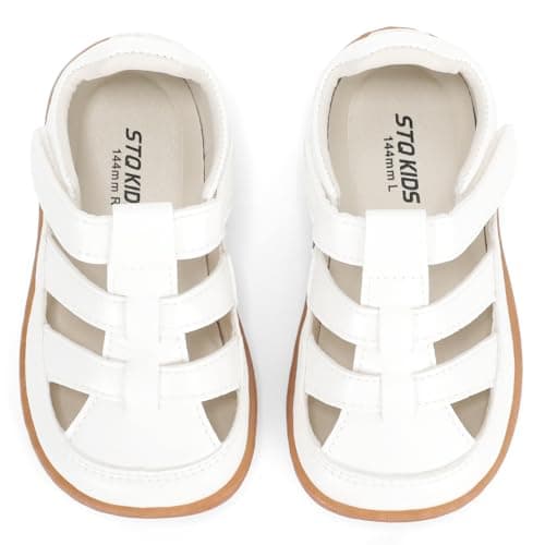 STQ KIDS Toddler Girls Wide Toe Box Sandals - Barefoot Zero Drop Shoes, Hook and Loops Non Slip Summer Sandals for Outdoor, Beach, Party, Home, White Infant Size 4 - Image 1