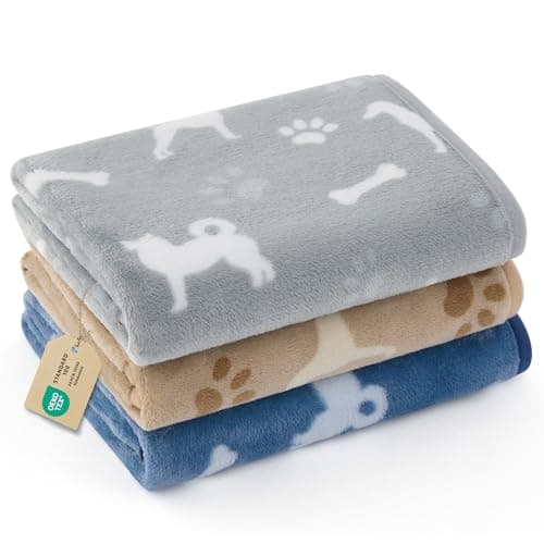 Bedsure 3-Pack Dog Blankets for Medium Dogs, Ultra-Soft Flannel Fleece Dog Blanket with Cute Dog Prints, Machine Washable Pet Throw Blanket for Indoor Crate, Couch, Bed & Travel, 40x30 - Image 1