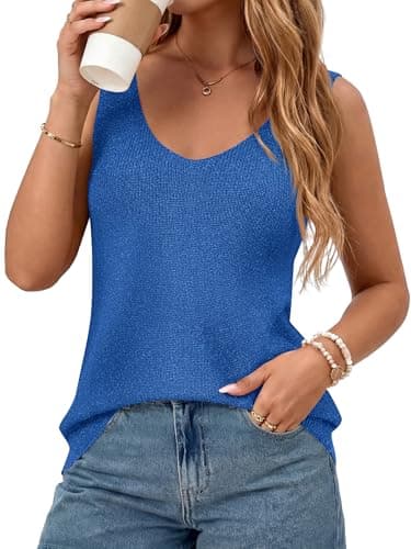 BTFBM Sweater Vest Women 2026 Spring Summer Sleeveless V Neck Sparkle Knit Basic Loose Fit Tank Tops Vacation Outfits(Blue, X-Large) - Image 1