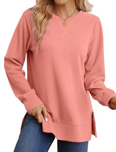 Saloogoe Womens Sweat Shirts Csual Long Sleeve Tops for Teen Girls Fashion 2026 Pink 2XL - Image 1