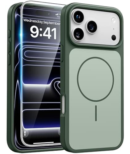 FNTCASE for iPhone 17 Pro case Green: Compatible with Magsafe, Magnetic 17 Pro Phone Cases with Screen Protector, Military Grade Shockproof Protective Dual-Tone Trending Design Cover, 6.3 inch - Image 1