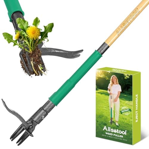Allsetool Weed Puller Tool with 2 Weed Eject Feature, 43.7in Stand Up Dandelion Remover Tool, Real Bamboo Handle and Metal 4 Claw & Foot Pedal, Heavy Duty Garden Weeder - Image 1