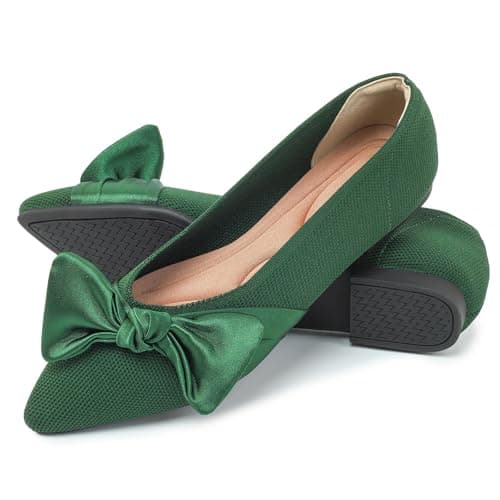 Semwiss Pointed Toe Ballet Flats for Women Slip On Comfortable Flats with Bow Dressy Casual Work Shoes Green Size 10 - Image 1
