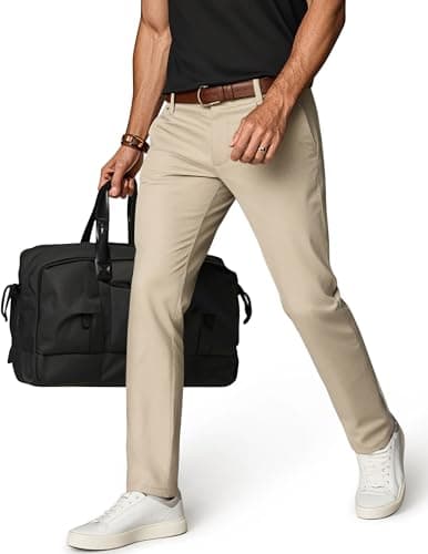 PJ PAUL JONES Men's Golf Pants Casual Flat Front Pants Lightweight Golf Trousers for Work with Pockets Khaki S - Image 1